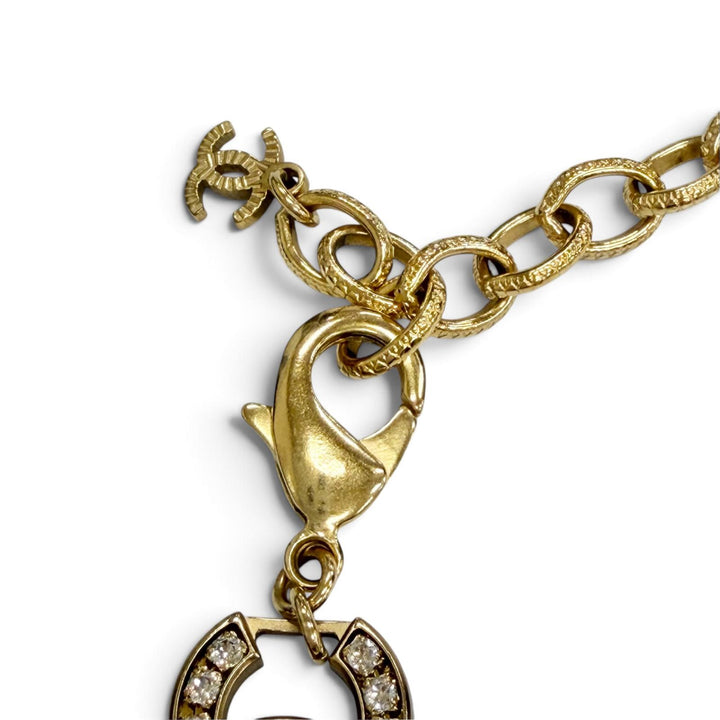 Excellent CHANEL Necklace COCO Mark Rhinestone Choker gold ー Women A21V