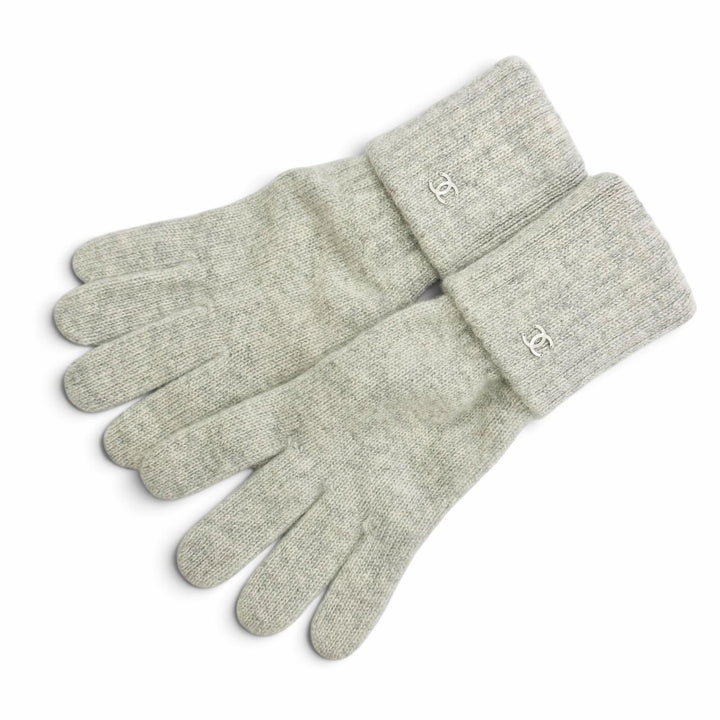 Excellent CHANEL gloves COCO Mark Knit Gloves gray cashmere Women