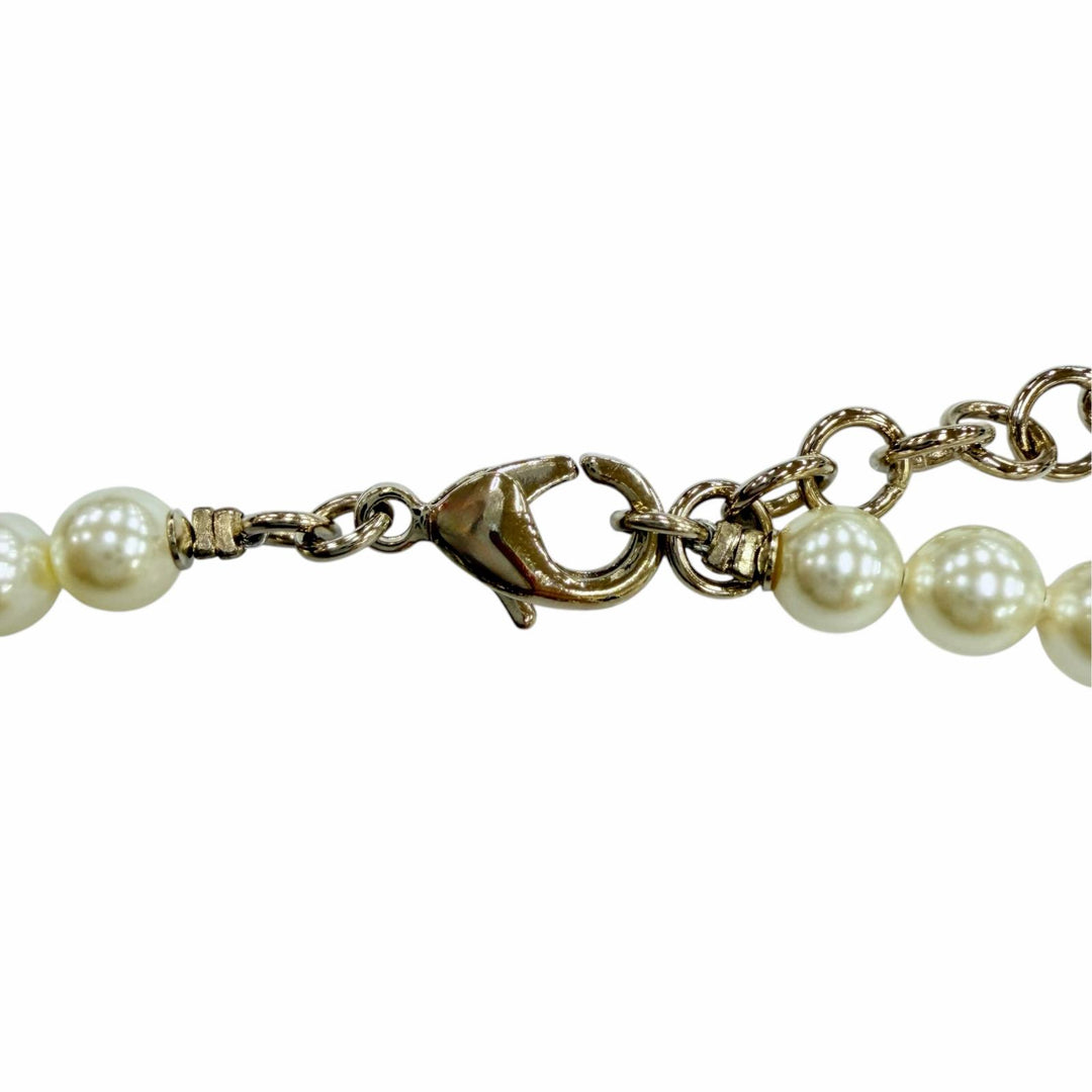 Excellent CHANEL Necklace COCO Mark Star Eco Pearl Rhinestone White system C23A