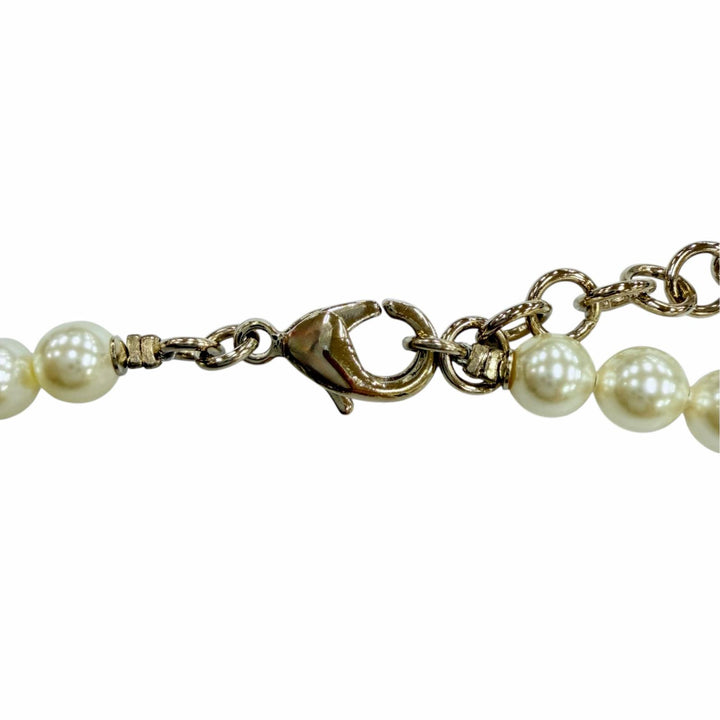 Excellent CHANEL Necklace COCO Mark Star Eco Pearl Rhinestone White system C23A