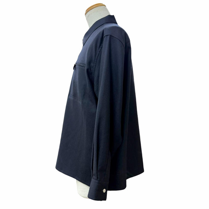 Great HERMES Jacket Sellier button leather zip-up shirt Dark navy wool mens 43