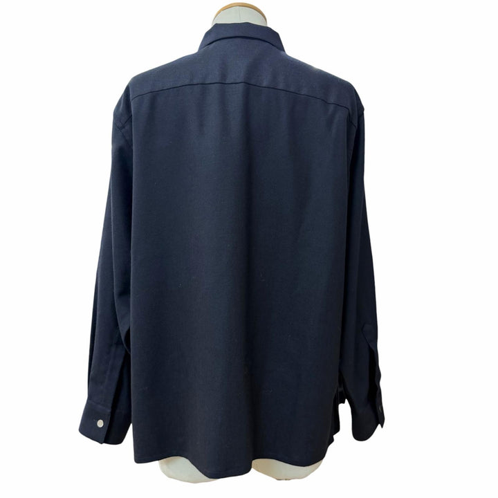 Great HERMES Jacket Sellier button leather zip-up shirt Dark navy wool mens 43