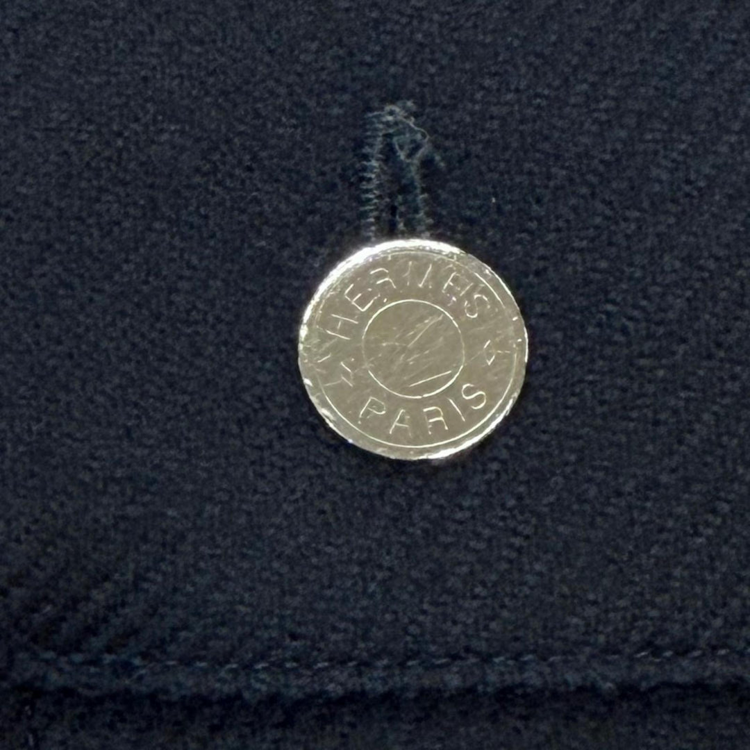 Great HERMES Jacket Sellier button leather zip-up shirt Dark navy wool mens 43