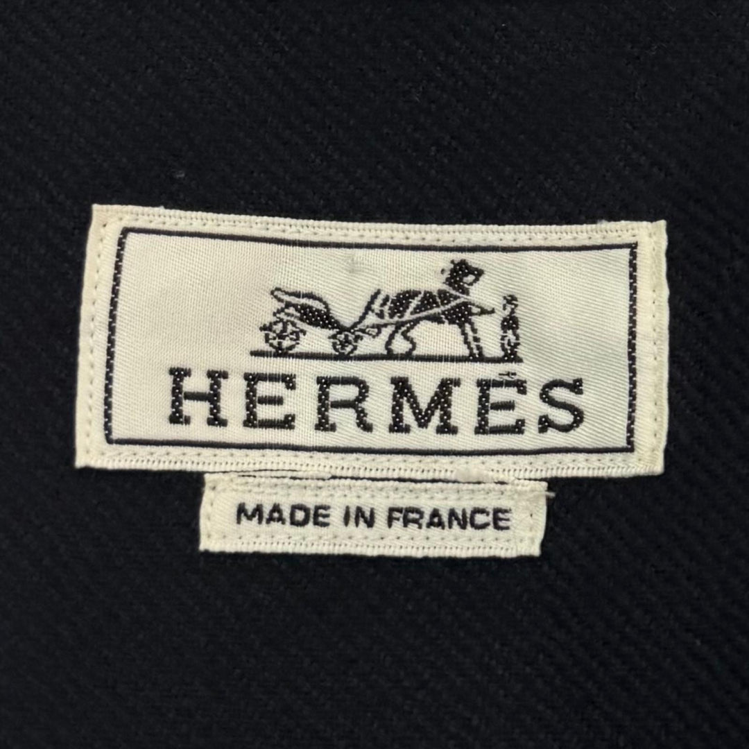 Great HERMES Jacket Sellier button leather zip-up shirt Dark navy wool mens 43