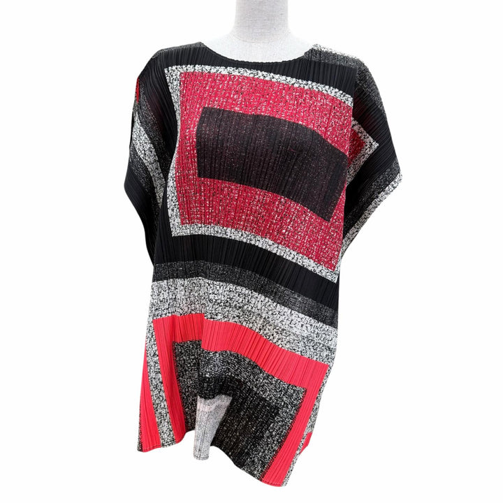Excellent PLEATS PLEASE Tunic Union Block Check Red series Women 3 PP81-JT702