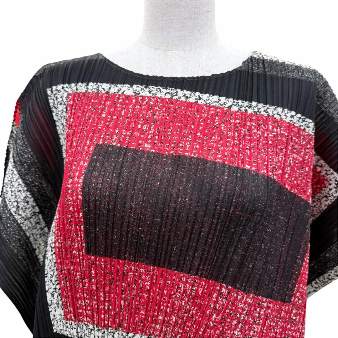 Excellent PLEATS PLEASE Tunic Union Block Check Red series Women 3 PP81-JT702