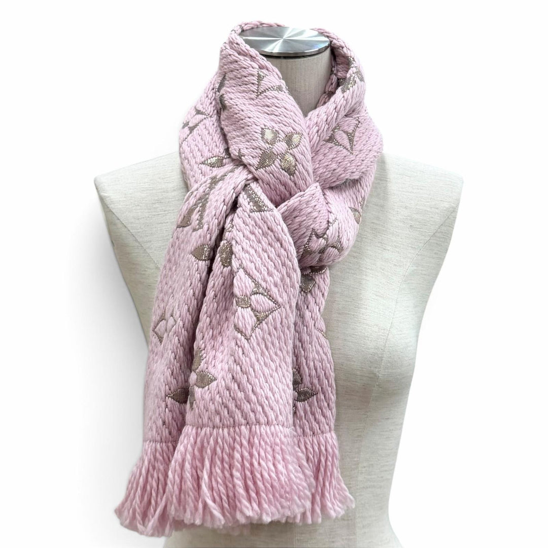 Excellent LOUIS VUITTON Scarf Escalp Logo Mania Shine fringe wool Women M70466