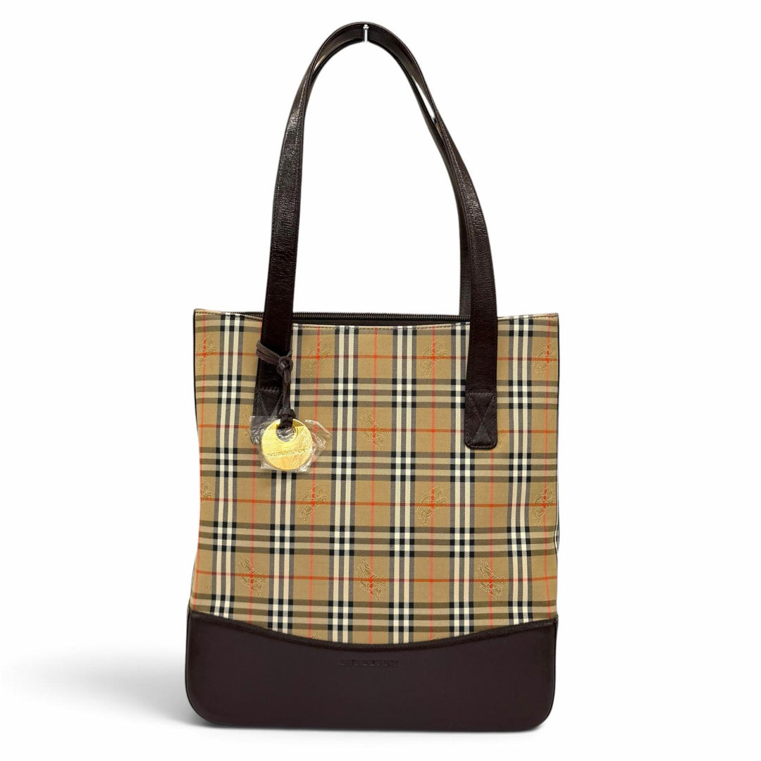 Excellent BURBERRY Tote Bag Logo embossed, Nova Check pattern, leather accents