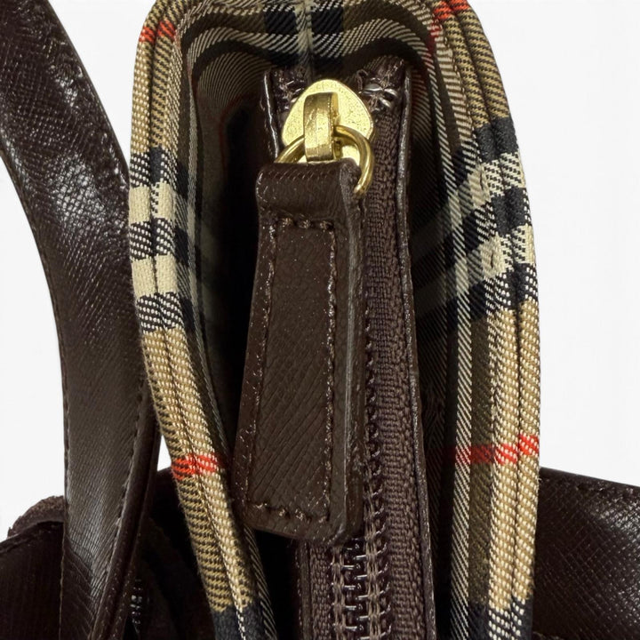 Excellent BURBERRY Tote Bag Logo embossed, Nova Check pattern, leather accents