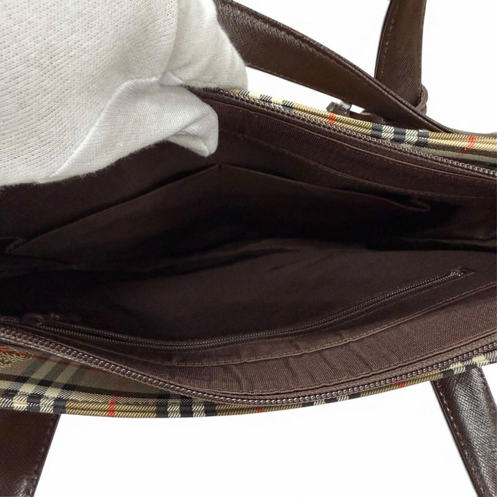 Excellent BURBERRY Tote Bag Logo embossed, Nova Check pattern, leather accents