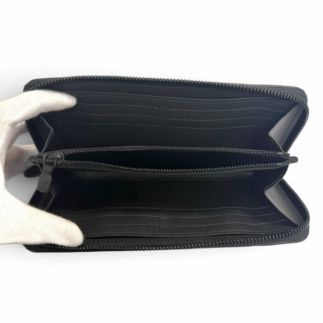Excellent LOUIS VUITTON Purse Zippy Wallet Horizontal black Monogram shadow