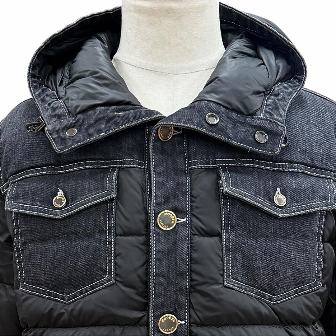 Great MOORER Down jacket TURATO-106S Nylon denim panel hooded jacket black IT 48