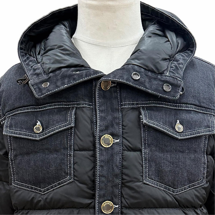 Great MOORER Down jacket TURATO-106S Nylon denim panel hooded jacket black IT 48