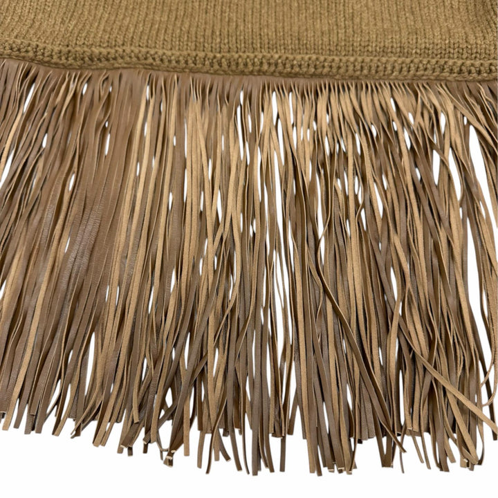 Excellent Agnona poncho Turtleneck knit cape with fringe Brown cashmere S