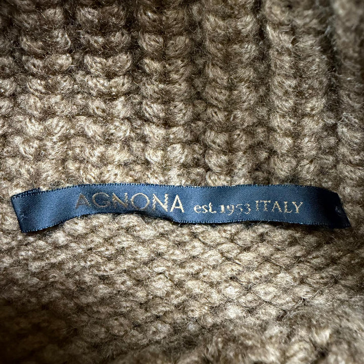 Excellent Agnona poncho Turtleneck knit cape with fringe Brown cashmere S