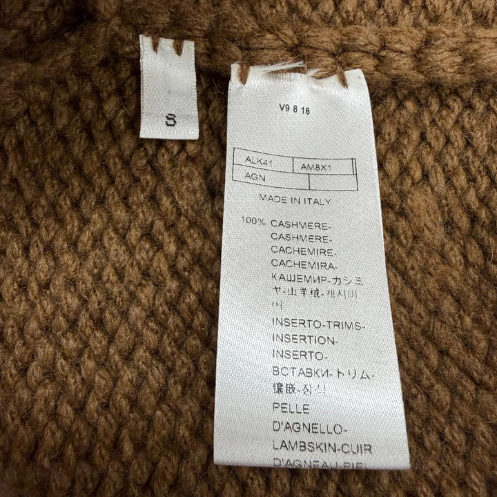Excellent Agnona poncho Turtleneck knit cape with fringe Brown cashmere S