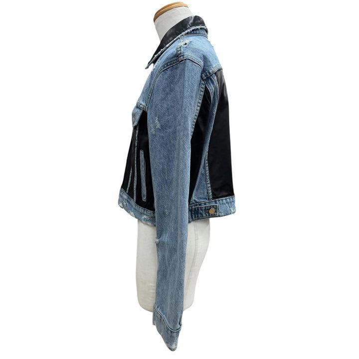 Great AMIRI Denim Jacket Tracker style with leather trim and distressed finish.