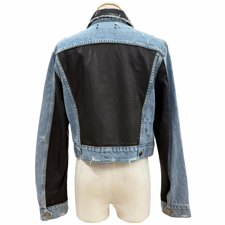 Great AMIRI Denim Jacket Tracker style with leather trim and distressed finish.