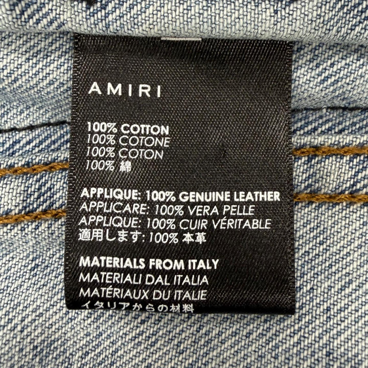 Great AMIRI Denim Jacket Tracker style with leather trim and distressed finish.