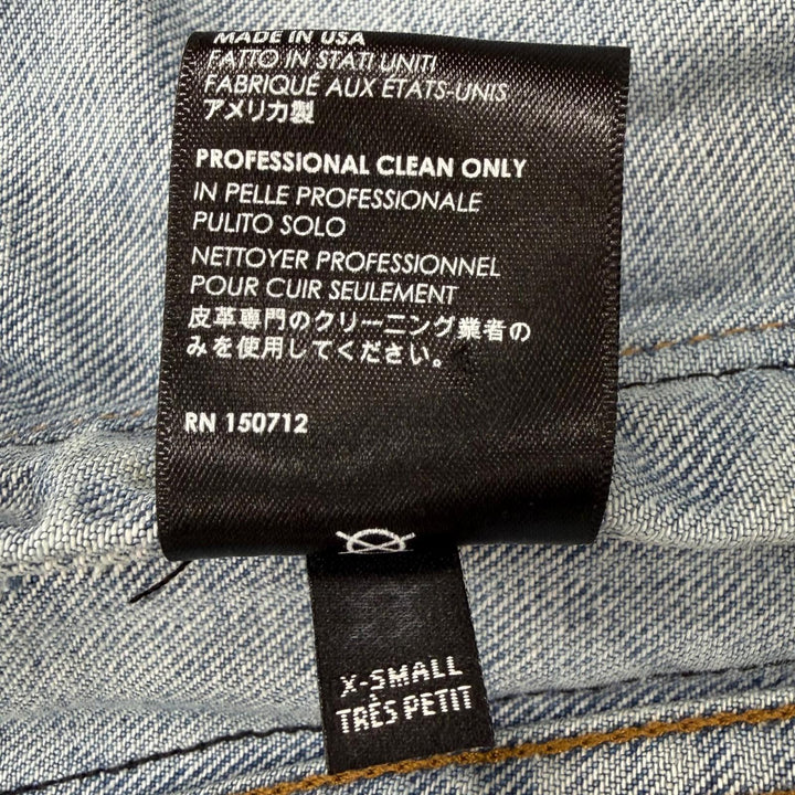 Great AMIRI Denim Jacket Tracker style with leather trim and distressed finish.