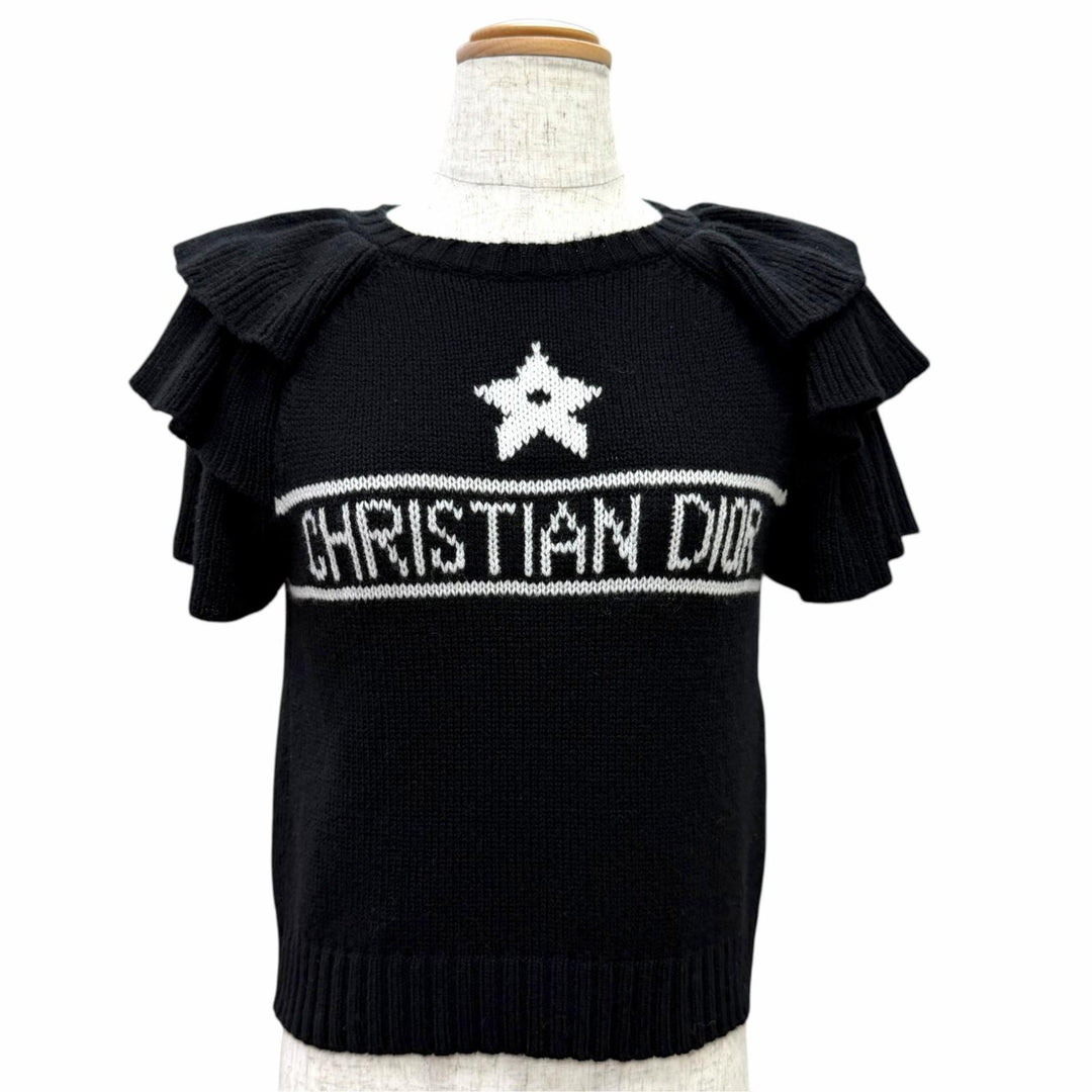 Excellent Christian Dior Short sleeve knit Frill Design cashmere 40 324S13AM003