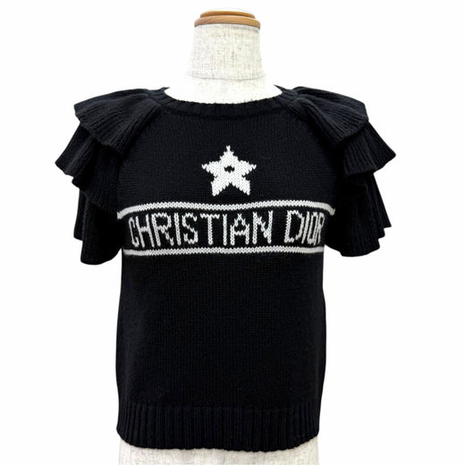 Excellent Christian Dior Short sleeve knit Frill Design cashmere 40 324S13AM003