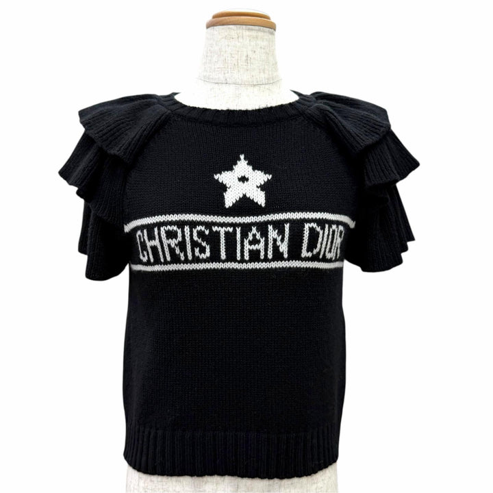 Excellent Christian Dior Short sleeve knit Frill Design cashmere 40 324S13AM003