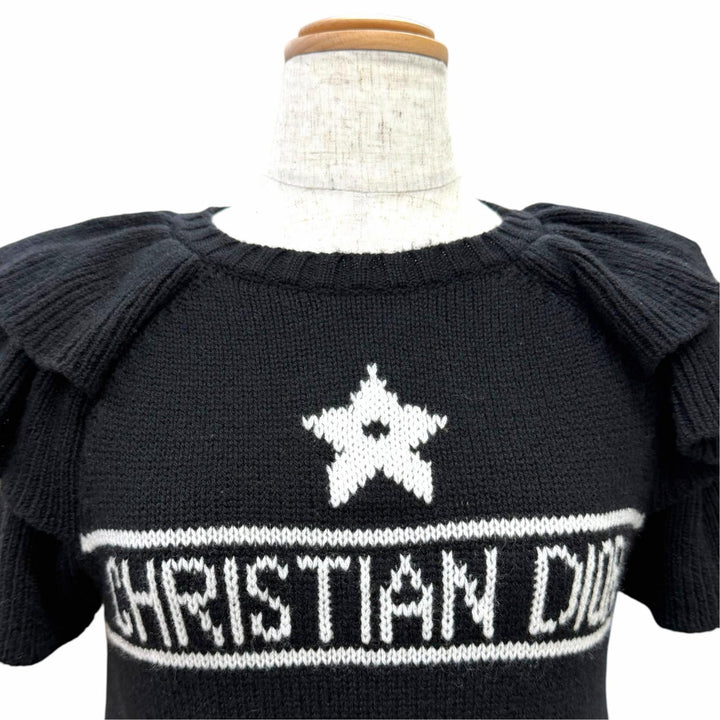 Excellent Christian Dior Short sleeve knit Frill Design cashmere 40 324S13AM003