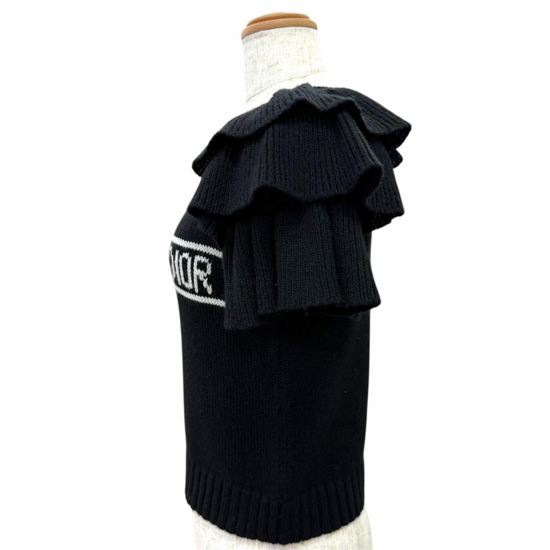 Excellent Christian Dior Short sleeve knit Frill Design cashmere 40 324S13AM003