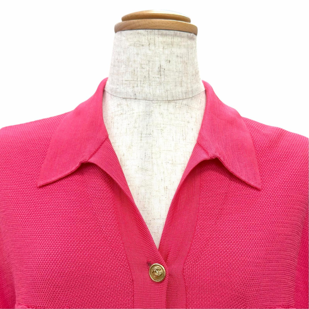 Great CHANEL Short sleeve polo shirt COCO Mark button pink 34 21P P70430K10050
