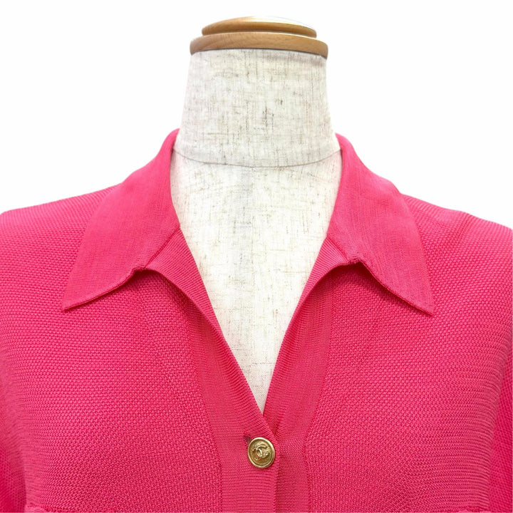 Great CHANEL Short sleeve polo shirt COCO Mark button pink 34 21P P70430K10050