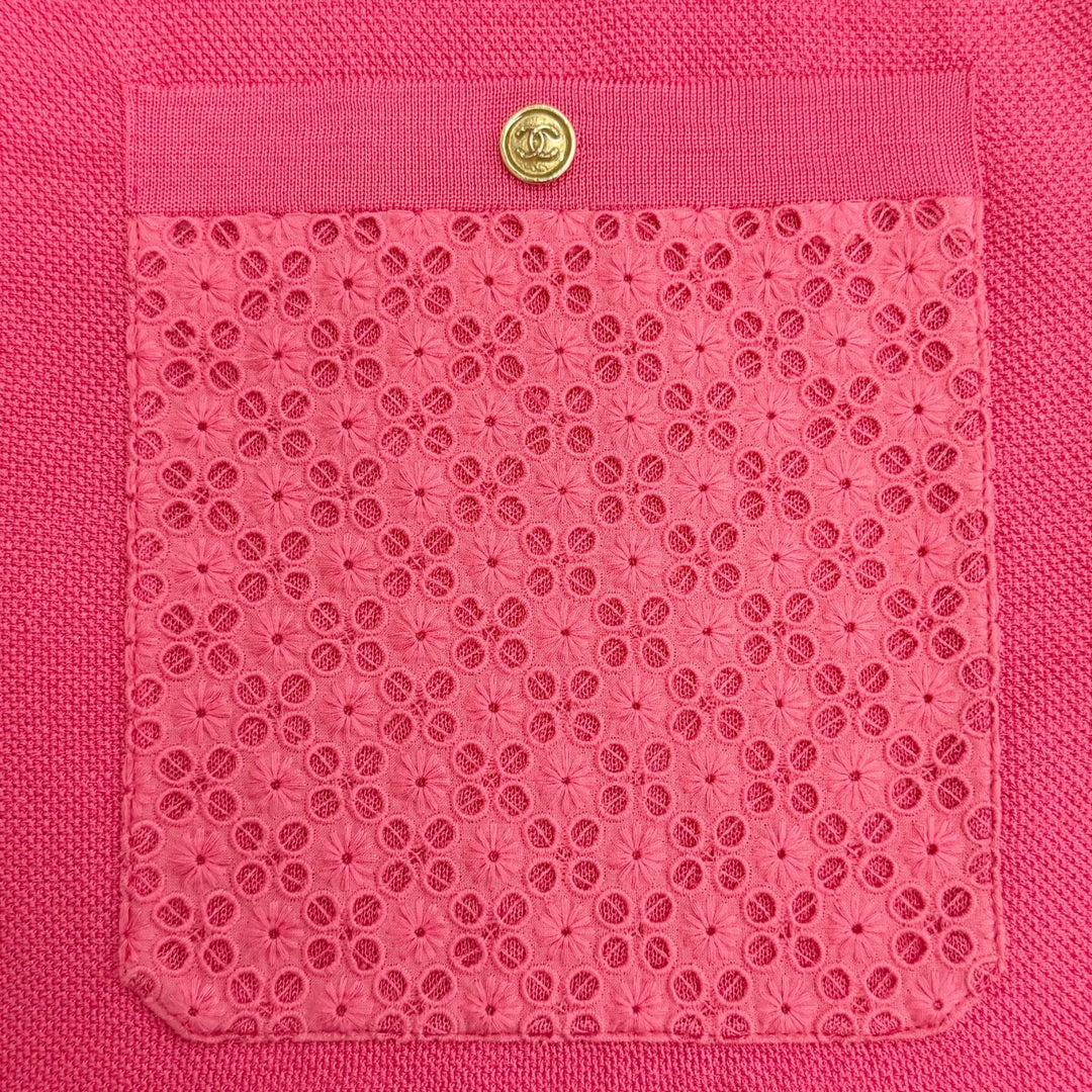 Great CHANEL Short sleeve polo shirt COCO Mark button pink 34 21P P70430K10050