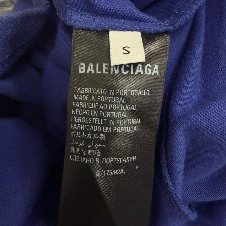 Excellent BALENCIAGA Short sleeve T-shirt Distressed finish campaign logo Navy