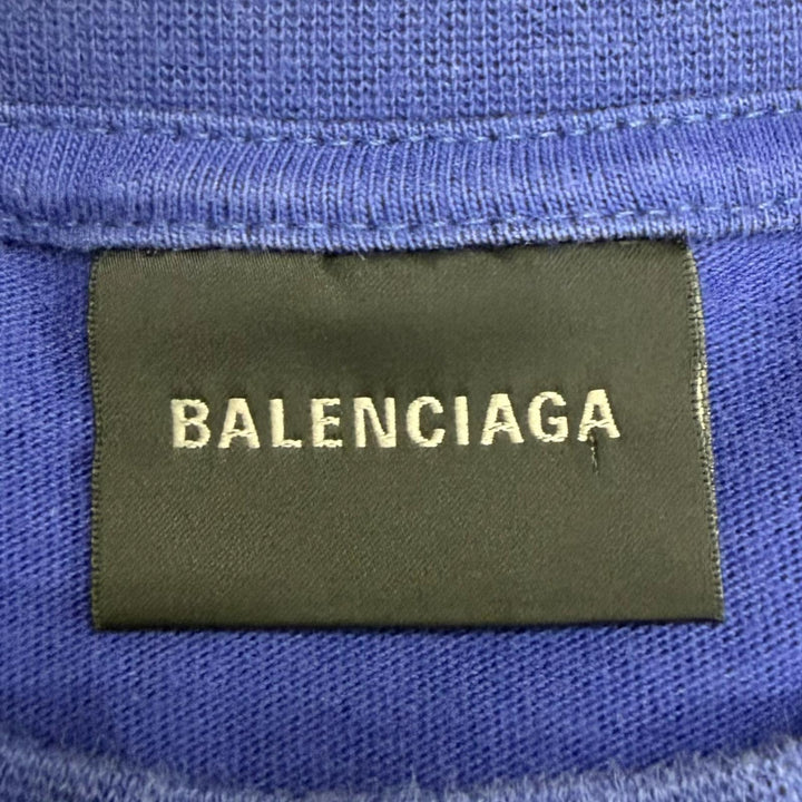 Excellent BALENCIAGA Short sleeve T-shirt Distressed finish campaign logo Navy