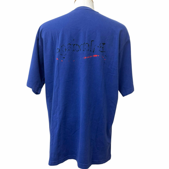 Excellent BALENCIAGA Short sleeve T-shirt Distressed finish campaign logo Navy