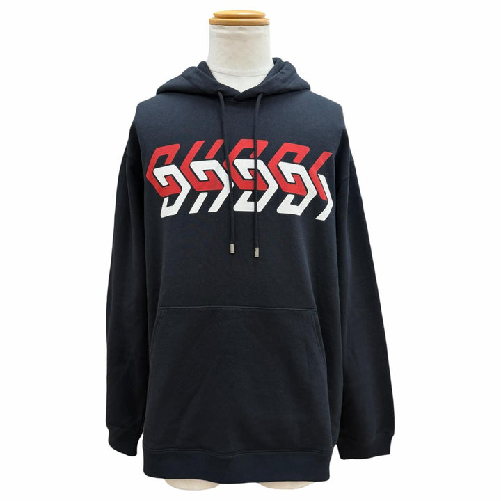 Discounted Great GUCCI hoodie Logo print hooded pullover black cotton mens M 681210