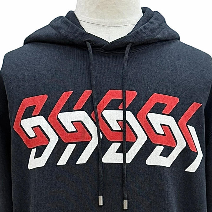 Discounted Great GUCCI hoodie Logo print hooded pullover black cotton mens M 681210