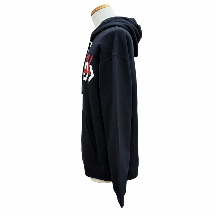 Discounted Great GUCCI hoodie Logo print hooded pullover black cotton mens M 681210
