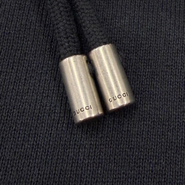 Discounted Great GUCCI hoodie Logo print hooded pullover black cotton mens M 681210