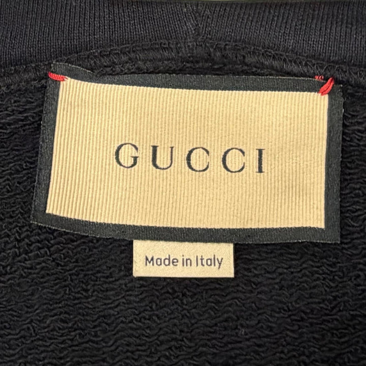 Discounted Great GUCCI hoodie Logo print hooded pullover black cotton mens M 681210