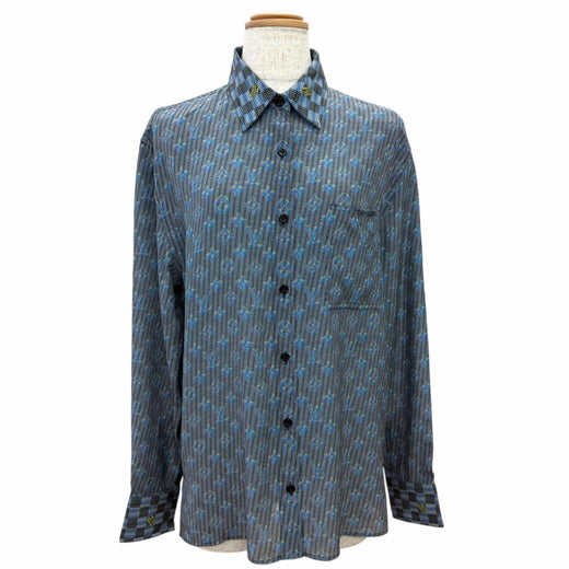 Pristine LOUIS VUITTON Long sleeve shirt 3D monogram print logo buttons silk 34