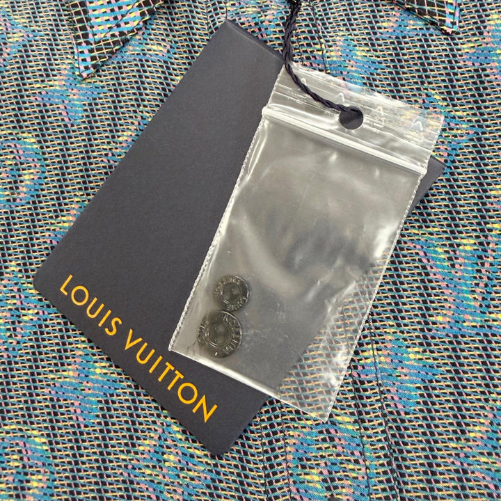 Pristine LOUIS VUITTON Long sleeve shirt 3D monogram print logo buttons silk 34