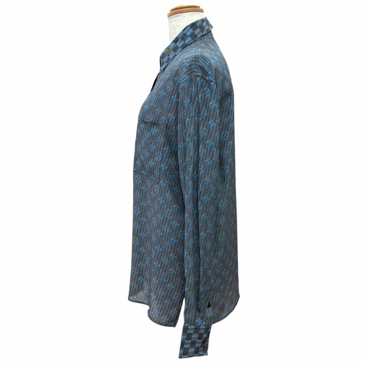 Pristine LOUIS VUITTON Long sleeve shirt 3D monogram print logo buttons silk 34