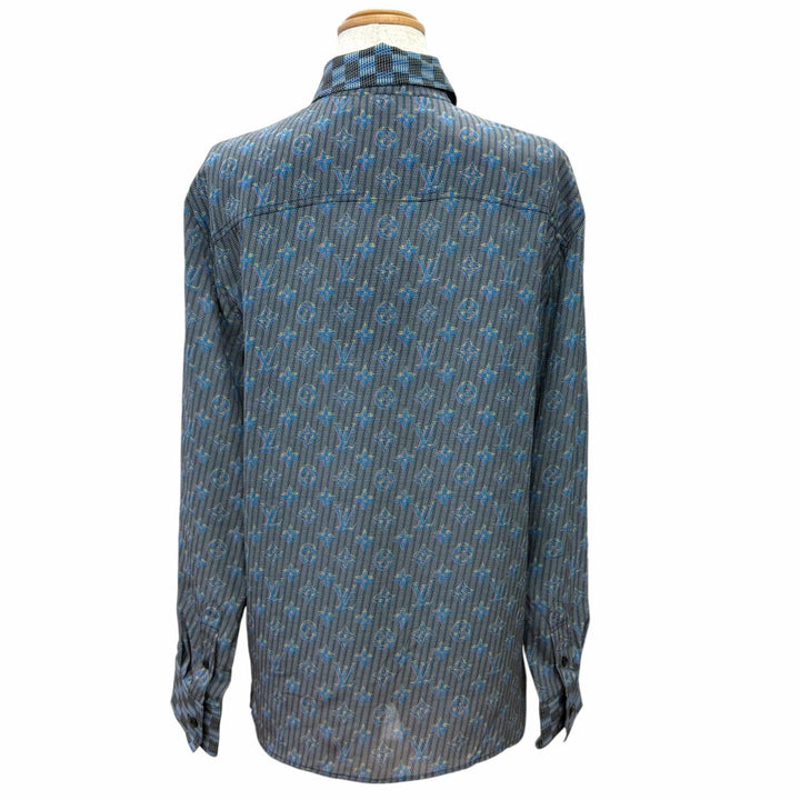 Pristine LOUIS VUITTON Long sleeve shirt 3D monogram print logo buttons silk 34