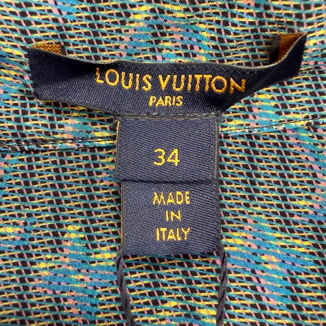 Pristine LOUIS VUITTON Long sleeve shirt 3D monogram print logo buttons silk 34