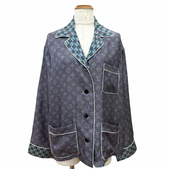 Pristine LOUIS VUITTON Long sleeve shirt LV buttoned, 3D monogram print silk 34