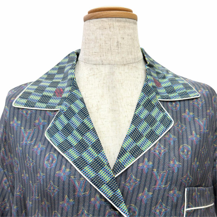Pristine LOUIS VUITTON Long sleeve shirt LVbuttoned 3D monogram print silk IT 38