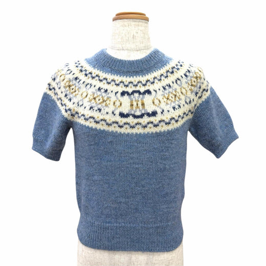Excellent CELINE Short sleeve knit Triomphe Fair Isle Wool Sweater XS 2ADLI875Z