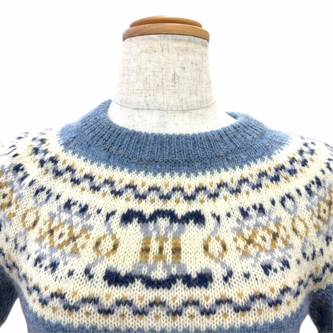 Excellent CELINE Short sleeve knit Triomphe Fair Isle Wool Sweater XS 2ADLI875Z