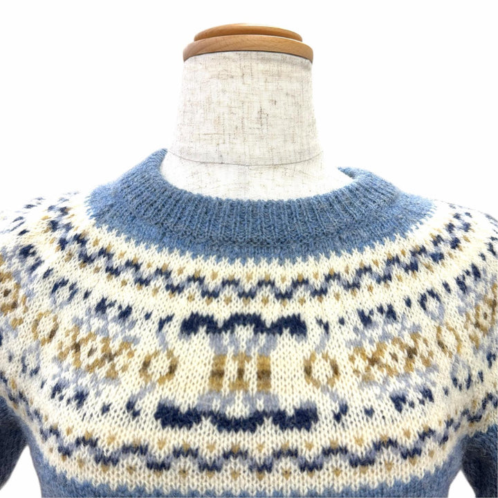 Excellent CELINE Short sleeve knit Triomphe Fair Isle Wool Sweater XS 2ADLI875Z